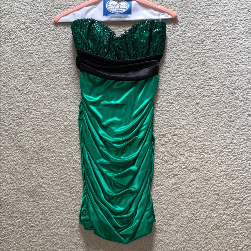 Emerald Green Body Con Dress w/ Black Sequins